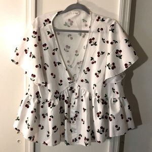 🎃 3/$20 Cherry Top Blouse Button Flared XL